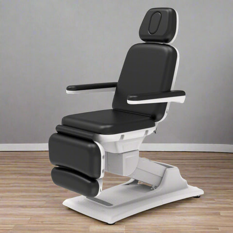 professional black electric facial bed with remote
adjustable salon and spa treatment chair reclining position
medical exam chair with removable armrests
PU leather electric treatment bed fully extended
3-motor facial chair with wired remote control