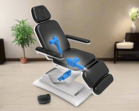 professional black electric facial bed with remote
adjustable salon and spa treatment chair reclining position
medical exam chair with removable armrests
PU leather electric treatment bed fully extended
3-motor facial chair with wired remote control