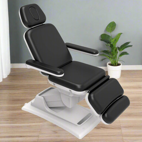 professional black electric facial bed with remote
adjustable salon and spa treatment chair reclining position
medical exam chair with removable armrests
PU leather electric treatment bed fully extended
3-motor facial chair with wired remote control