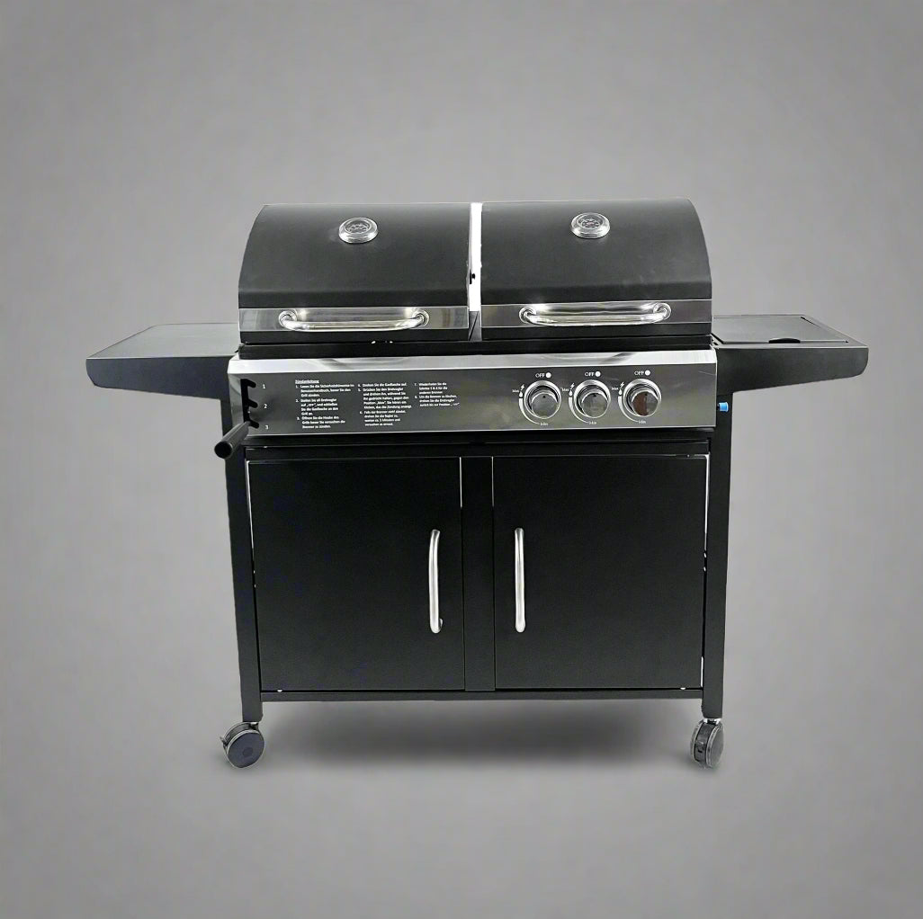 NEW PROPANE & CHARCOAL GRILL COMBO WITH SIDE BURNER – 2 - IN - 1 BBQ GRILL FOR GAS AND CHARCOAL COOKING - with | Sold by Uncle Wiener's Wholesale