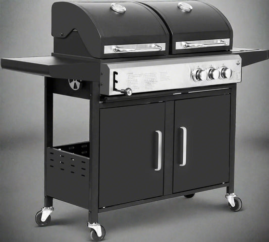 NEW PROPANE & CHARCOAL GRILL COMBO WITH SIDE BURNER – 2 - IN - 1 BBQ GRILL FOR GAS AND CHARCOAL COOKING - with | Sold by Uncle Wiener's Wholesale