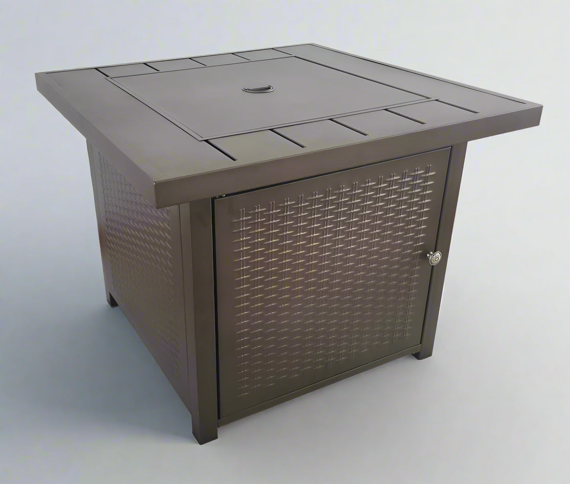 Outdoor Propane Firepit Table with Wicker Base

Weatherproof Patio Fire Table 40,000 BTU

Backyard Firepit Table for Outdoor Living Spaces

CSA Certified Propane Firepit for Patio

Square Propane Fire Table with Hidden Tank Storage
