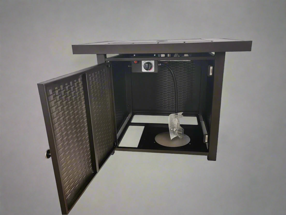 Outdoor Propane Firepit Table with Wicker Base

Weatherproof Patio Fire Table 40,000 BTU

Backyard Firepit Table for Outdoor Living Spaces

CSA Certified Propane Firepit for Patio

Square Propane Fire Table with Hidden Tank Storage