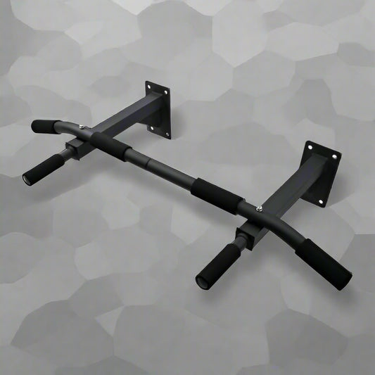 Wall-mounted black steel pull-up bar – front angle view

Pull-up bar installed on wall for home gym

Multi-grip fitness pull-up bar with foam handles

Compact strength training bar for upper-body workouts

Wall mount hardware and bar installation demonstration