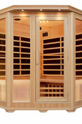 New Pure Steam & Bath™ 4 - Person Corner Hemlock Sauna – Carbon Fiber Infrared, FM/CD, Ionizer, 2340W - with | Sold by Uncle Wiener's Wholesale