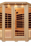 New Pure Steam & Bath™ 4 - Person Corner Hemlock Sauna – Carbon Fiber Infrared, FM/CD, Ionizer, 2340W - with | Sold by Uncle Wiener's Wholesale