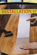 Clear anti-slip stair tape strips applied to wooden stairs
PVA stair traction tape for home safety use – 24” x 4” strips
Non-slip grip tape strips on tile stair surface for pets and kids