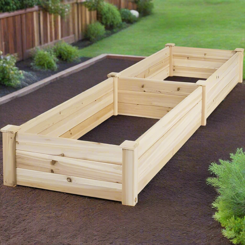 New Raised Garden Bed Kit 96" x 24" x 10.5" – Durable Fir Wood Planter with Divider (RGB504) - with | Sold by Uncle Wiener's Wholesale