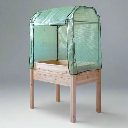 Raised garden planter with greenhouse cover 35.5x23.5x30 inches

Elevated fir wood garden bed with clear PVC cover

Weather-protected garden box for vegetables and herbs

Compact greenhouse planter for patios and balconies

Removable cover on wooden raised bed planter RGT131GH
