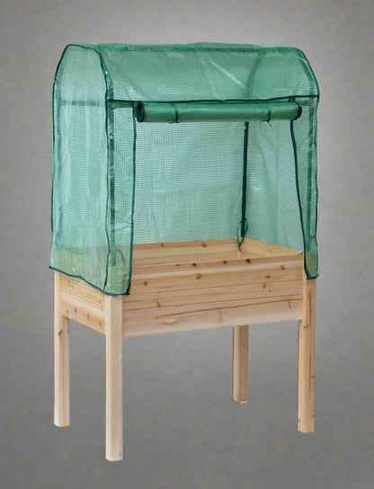 Raised garden planter with greenhouse cover 35.5x23.5x30 inches

Elevated fir wood garden bed with clear PVC cover

Weather-protected garden box for vegetables and herbs

Compact greenhouse planter for patios and balconies

Removable cover on wooden raised bed planter RGT131GH