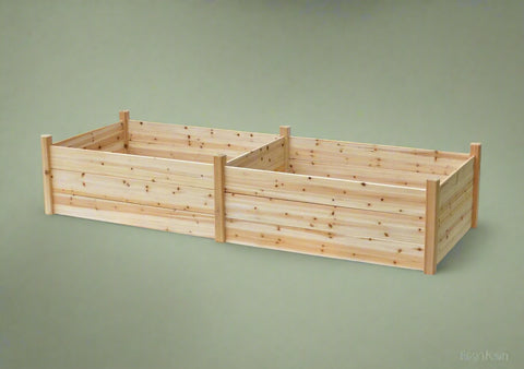 Extra-large raised wooden garden planter box 34x95x19 inches

Deep outdoor fir wood vegetable garden bed with high sides

Assembled a large garden planter on the patio for herbs and greens

Spacious backyard garden box for root vegetables

Wooden raised planter RGB508 with tool-free assembly