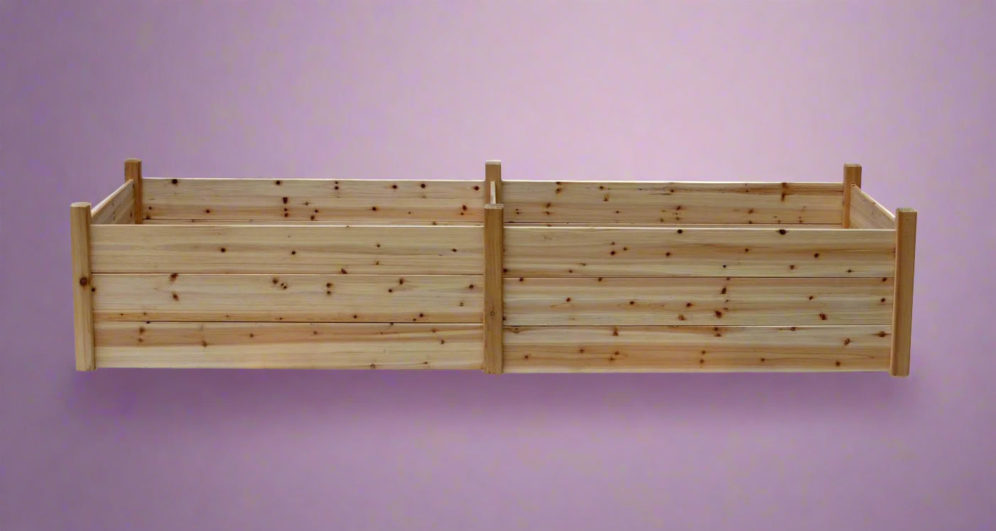 Extra-large raised wooden garden planter box 34x95x19 inches

Deep outdoor fir wood vegetable garden bed with high sides

Assembled a large garden planter on the patio for herbs and greens

Spacious backyard garden box for root vegetables

Wooden raised planter RGB508 with tool-free assembly