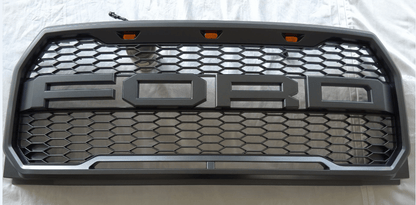 New Raptor Style Grille for 2015–2017 Ford F - 150 – Charcoal Black Front Grill with LED Lights & FORD Letters 410157MCG - with | Sold by Uncle Wiener's Wholesale