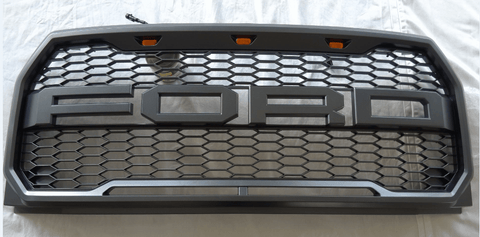New Raptor Style Grille for 2015–2017 Ford F - 150 – Charcoal Black Front Grill with LED Lights & FORD Letters 410157MCG - with | Sold by Uncle Wiener's Wholesale