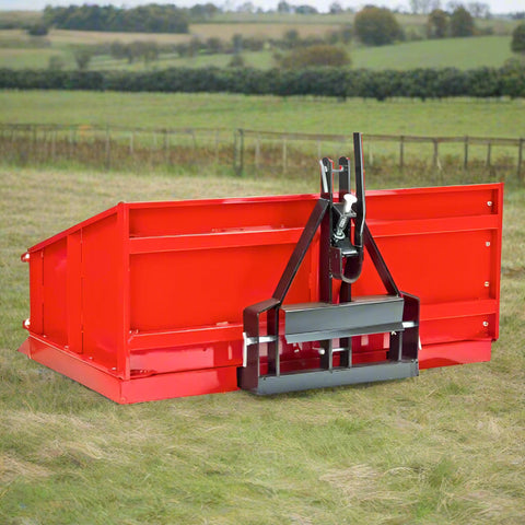 Rear tipping bin 3-point hitch steel attachment for tractor
Red rear tractor tipping bin – powder-coated steel frame
Rear 3-point tipping bin attached to small tractor