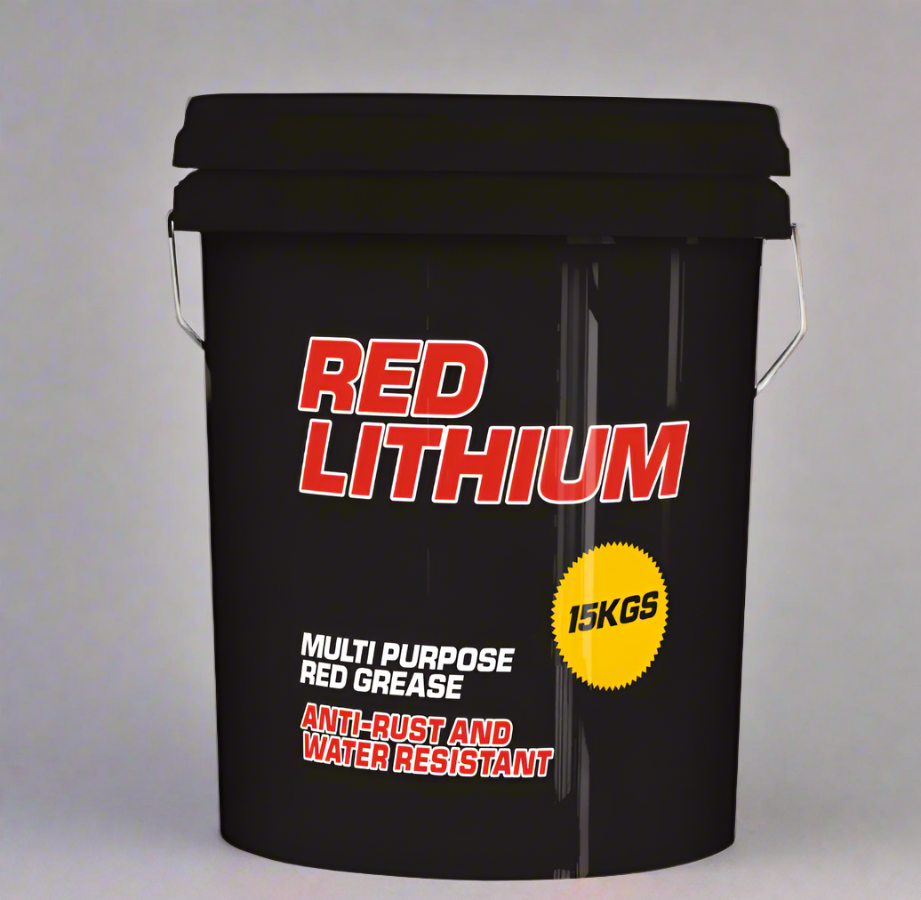 Red Lithium Grease 14 oz Tube
Grease tube close-up with red branding
Open grease container showing product texture
Bulk box packaging for 30-pack
High-capacity grease barrel for industrial use