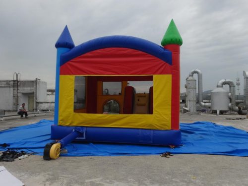 Red and blue bouncy castle with inflatable slide for commercial rental
18 ft long PVC inflatable bounce house and slide combo
Durable rental-grade inflatable with blower and safety features
Side view of heavy-duty bouncy castle in vibrant colors
Inflatable slide combo designed for kids' events and parties