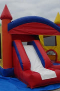 Red and blue bouncy castle with inflatable slide for commercial rental
18 ft long PVC inflatable bounce house and slide combo
Durable rental-grade inflatable with blower and safety features
Side view of heavy-duty bouncy castle in vibrant colors
Inflatable slide combo designed for kids' events and parties