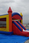 Red and blue bouncy castle with inflatable slide for commercial rental
18 ft long PVC inflatable bounce house and slide combo
Durable rental-grade inflatable with blower and safety features
Side view of heavy-duty bouncy castle in vibrant colors
Inflatable slide combo designed for kids' events and parties