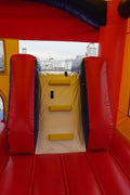 Red and blue bouncy castle with inflatable slide for commercial rental
18 ft long PVC inflatable bounce house and slide combo
Durable rental-grade inflatable with blower and safety features
Side view of heavy-duty bouncy castle in vibrant colors
Inflatable slide combo designed for kids' events and parties