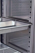 • “3 door stainless steel commercial freezer”
• “Interior view of commercial fridge shelving”
• “Digital temperature display for commercial freezer”
• “Heavy-duty caster wheels on restaurant freezer”
• “Lockable stainless door for commercial kitchen fridge”