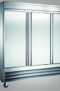 • “3 door stainless steel commercial freezer”
• “Interior view of commercial fridge shelving”
• “Digital temperature display for commercial freezer”
• “Heavy-duty caster wheels on restaurant freezer”
• “Lockable stainless door for commercial kitchen fridge”
