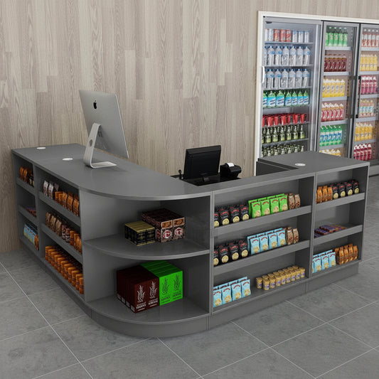 New Retail Display & Checkout Counters – Multiple Styles & Sizes | Gray Finish - with 60 Flat Desk 23.6″ × 23.6″ × 35.4″ | Sold by Uncle Wiener's Wholesale