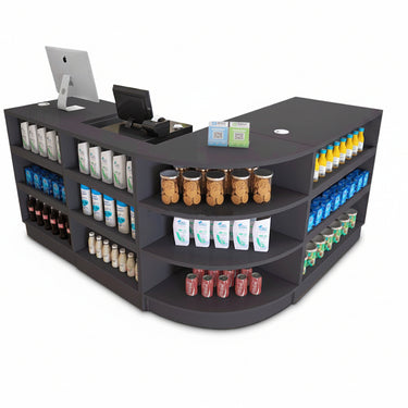 New Retail Display & Checkout Counters – Multiple Styles & Sizes | Gray Finish - with 60 Flat Desk 23.6″ × 23.6″ × 35.4″ | Sold by Uncle Wiener's Wholesale