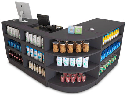 New Retail Display & Checkout Counters – Multiple Styles & Sizes | Gray Finish - with 60 Flat Desk 23.6″ × 23.6″ × 35.4″ | Sold by Uncle Wiener's Wholesale