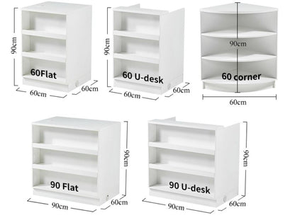 New Retail Display & Checkout Counters – Multiple Styles & Sizes | Gray Finish - with 60 Flat Desk 23.6″ × 23.6″ × 35.4″ | Sold by Uncle Wiener's Wholesale