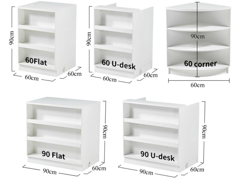 New Retail Display & Checkout Counters – Multiple Styles & Sizes | Gray Finish - with 60 Flat Desk 23.6″ × 23.6″ × 35.4″ | Sold by Uncle Wiener's Wholesale