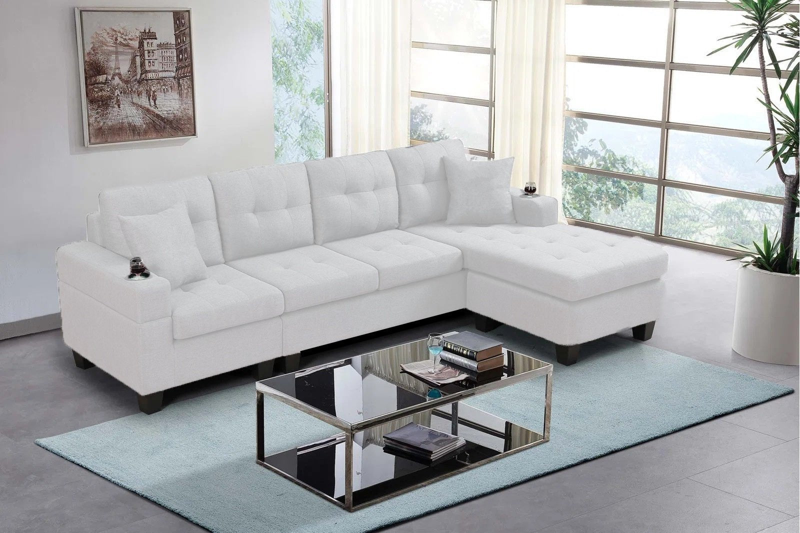 Reversible 4-Seater L-Shape Sectional Sofa with Chaise and Ottoman – Modern Upholstered Couch for Apartments and Small Living Rooms