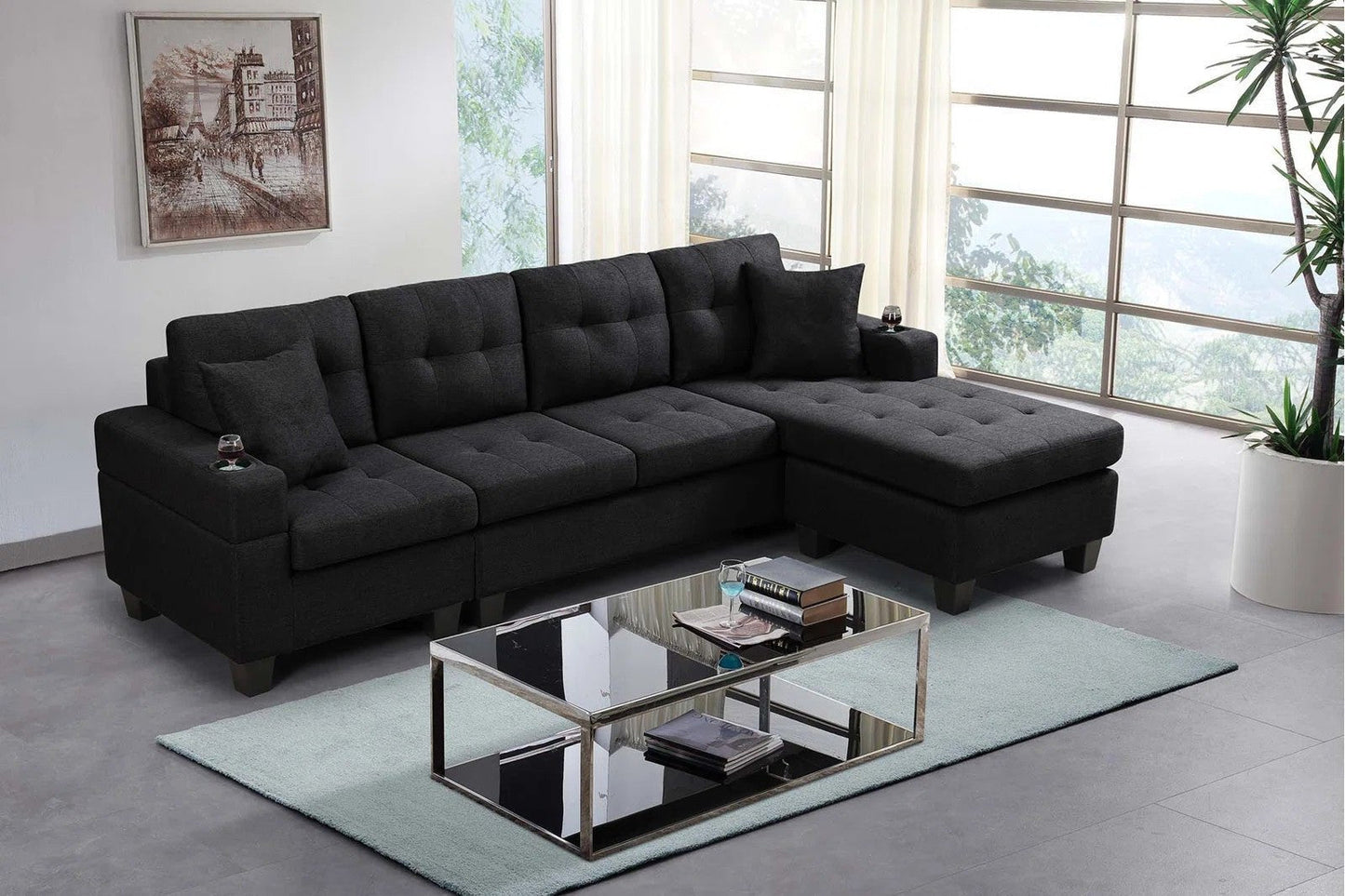 Reversible 4-Seater L-Shape Sectional Sofa with Chaise and Ottoman – Modern Upholstered Couch for Apartments and Small Living Rooms