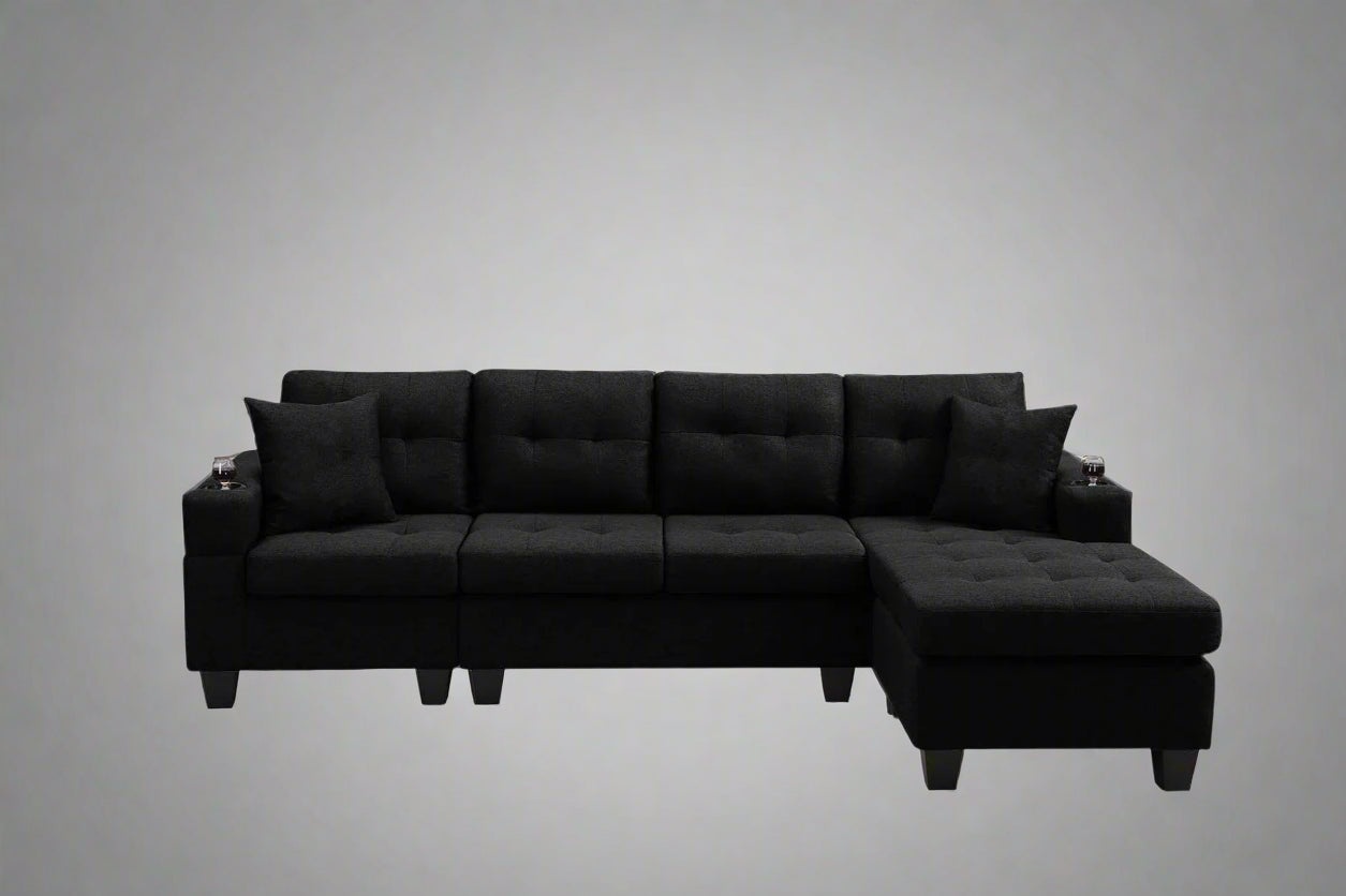 Reversible 4-Seater L-Shape Sectional Sofa with Chaise and Ottoman – Modern Upholstered Couch for Apartments and Small Living Rooms