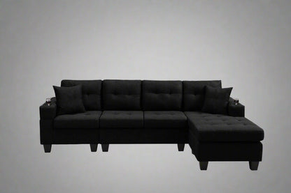 Reversible 4-Seater L-Shape Sectional Sofa with Chaise and Ottoman – Modern Upholstered Couch for Apartments and Small Living Rooms