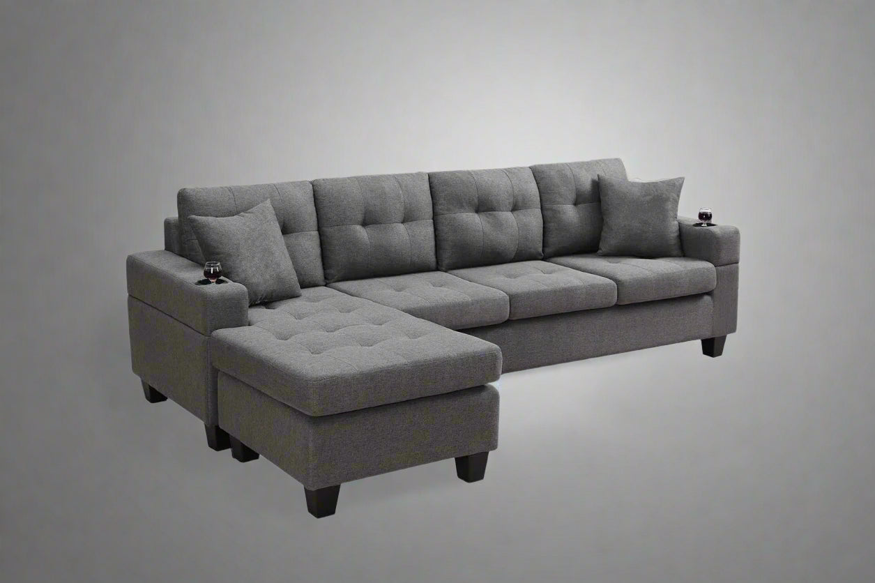 Reversible 4-Seater L-Shape Sectional Sofa with Chaise and Ottoman – Modern Upholstered Couch for Apartments and Small Living Rooms