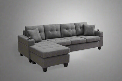 Reversible 4-Seater L-Shape Sectional Sofa with Chaise and Ottoman – Modern Upholstered Couch for Apartments and Small Living Rooms