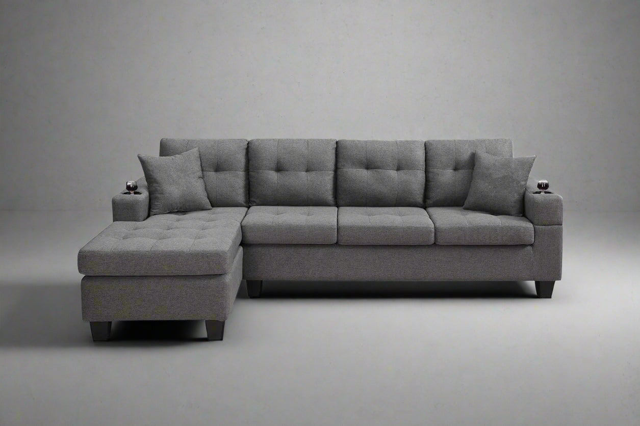 Reversible 4-Seater L-Shape Sectional Sofa with Chaise and Ottoman – Modern Upholstered Couch for Apartments and Small Living Rooms