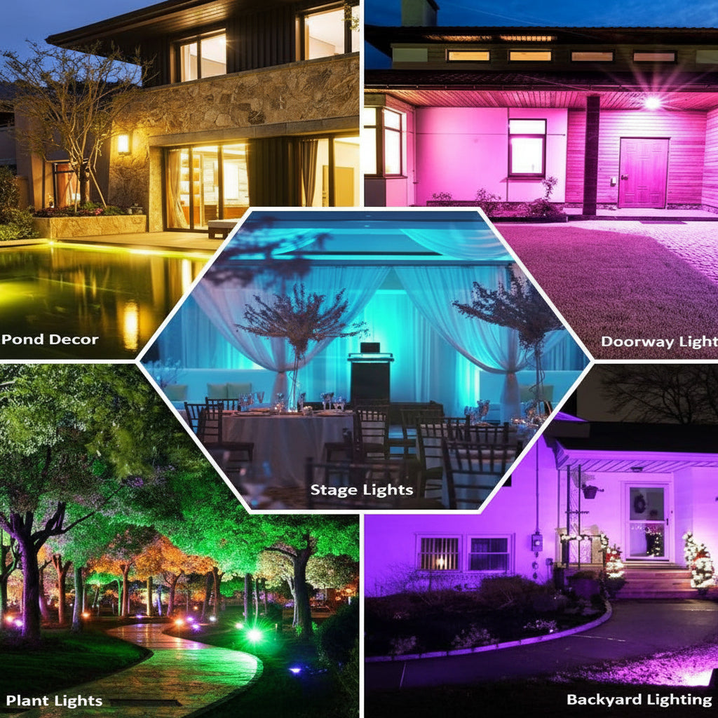 NEW RGB Remote Controlled LED Flood Light — 60W & 100W, 44 - Key Remote, IP66 Waterproof - with 60 Watt | Sold by Uncle Wiener's Wholesale