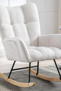 Gray ergonomic glider rocking chair for nursery with wood base
White soft upholstered rocking chair with curved wood base
Rocking chair for the living room with ergonomic support and plush padding