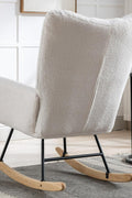 Gray ergonomic glider rocking chair for nursery with wood base
White soft upholstered rocking chair with curved wood base
Rocking chair for the living room with ergonomic support and plush padding