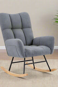 Gray ergonomic glider rocking chair for nursery with wood base
White soft upholstered rocking chair with curved wood base
Rocking chair for the living room with ergonomic support and plush padding