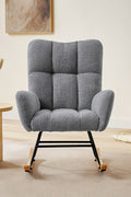 Gray ergonomic glider rocking chair for nursery with wood base
White soft upholstered rocking chair with curved wood base
Rocking chair for the living room with ergonomic support and plush padding