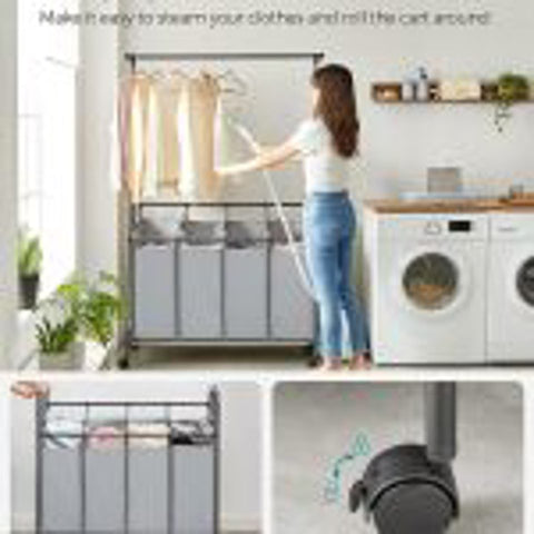 New Rolling Laundry Sorter with 4 Hanging Bags – Mobile Hamper Cart with Wheels RLS44GS - with | Sold by Uncle Wiener's Wholesale