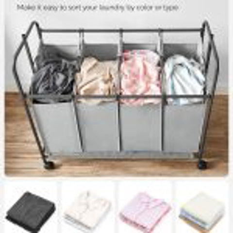 New Rolling Laundry Sorter with 4 Hanging Bags – Mobile Hamper Cart with Wheels RLS44GS - with | Sold by Uncle Wiener's Wholesale