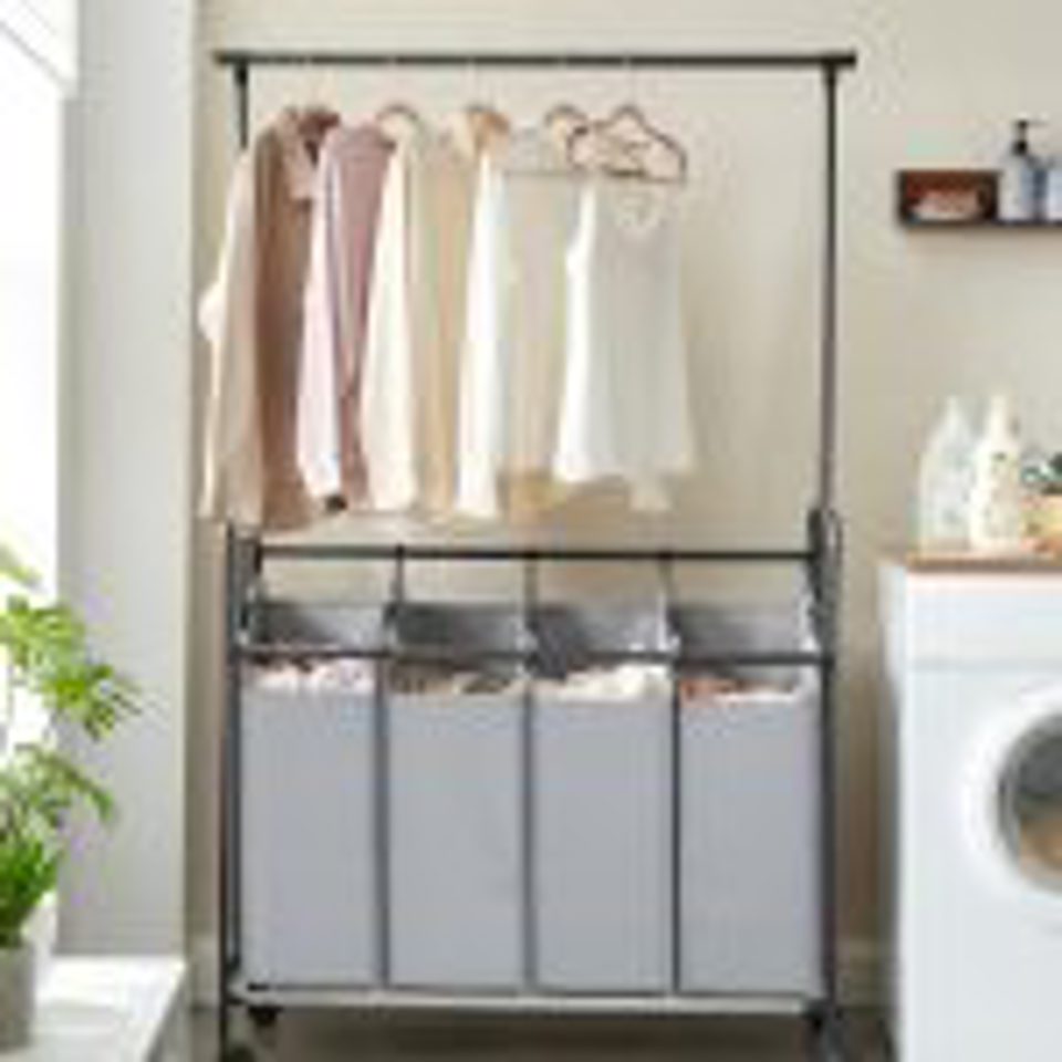 New Rolling Laundry Sorter with 4 Hanging Bags – Mobile Hamper Cart with Wheels RLS44GS - with | Sold by Uncle Wiener's Wholesale
