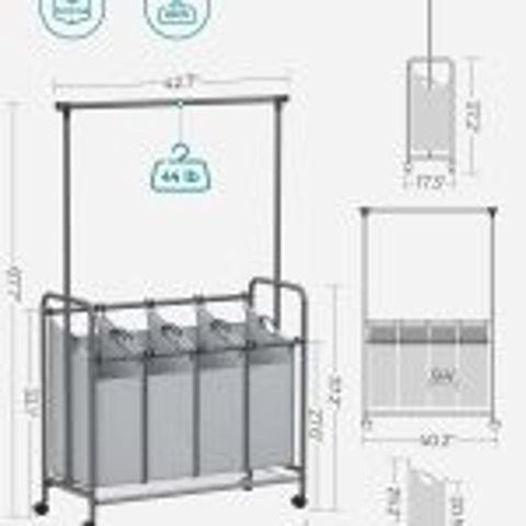 New Rolling Laundry Sorter with 4 Hanging Bags – Mobile Hamper Cart with Wheels RLS44GS - with | Sold by Uncle Wiener's Wholesale