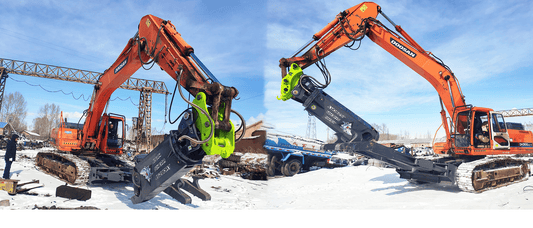 JS280RT Rotating Hydraulic Scrap Shear Attachment for Excavators – HARDOX steel build with yellow and orange finish
