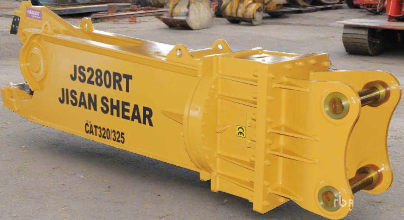 JS280RT Rotating Hydraulic Scrap Shear Attachment for Excavators – HARDOX steel build with yellow and orange finish