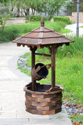 wooden garden water fountain with rustic barrel design

round outdoor fountain made of solid fir wood

vintage patio water feature with continuous water flow

backyard decor fountain with soothing water sound

rustic outdoor wooden barrel fountain placed in garden
